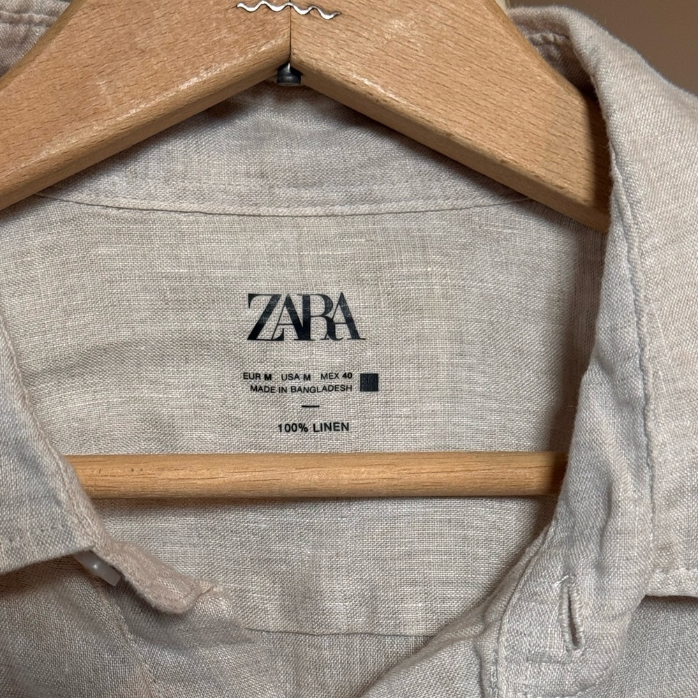 Zara Beige 100% Linen Shirt